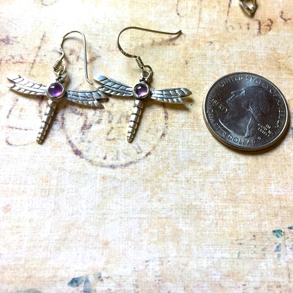 Sterling silver amethyst dragonfly earrings - Picture 3 of 3